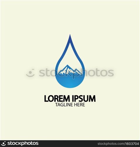 Water drop with mountain river icon Logo vector illustration for water business stock illustration
