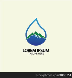 Water drop with mountain river icon Logo vector illustration for water business stock illustration