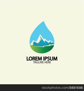 Water drop with mountain river icon Logo vector illustration for water business stock illustration