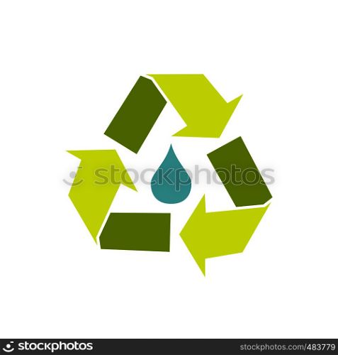 Water drop with recycle symbol isolated on white background. Water drop with recycle symbol
