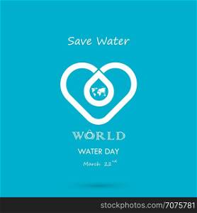 Water drop with world icon vector logo design template.World Water Day icon.World Water Day idea campaign for greeting card and poster.Vector illustration