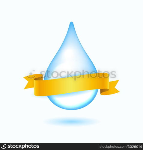 Water drop with yellow ribbon. Vector water drop with yellow ribbon on white background