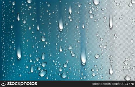 Water droplets on glass surface isolated on transparent background