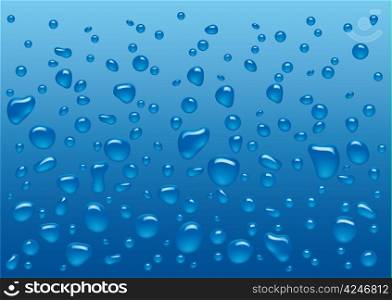 Water droplets on the blue background