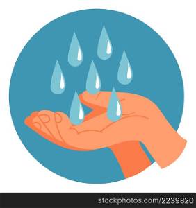 Water dropping in open hands. Clean fresh aqua symbol isolated on white background. Water dropping in open hands. Clean fresh aqua symbol