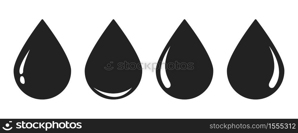 Water drops black flat collection. Droplet symbol.