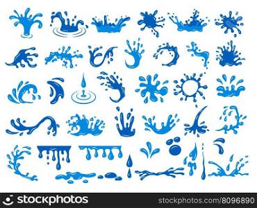 Water drops. Flow liquid paint ink or water recent vector stylized templates isolated of splash flowing droplet, water drop illustration. Water drops. Flow liquid paint ink or water recent vector stylized templates isolated