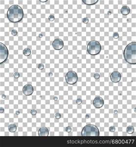 Water drops on transparent background. Seamless pattern. Vector illustration.. Seamless water drops