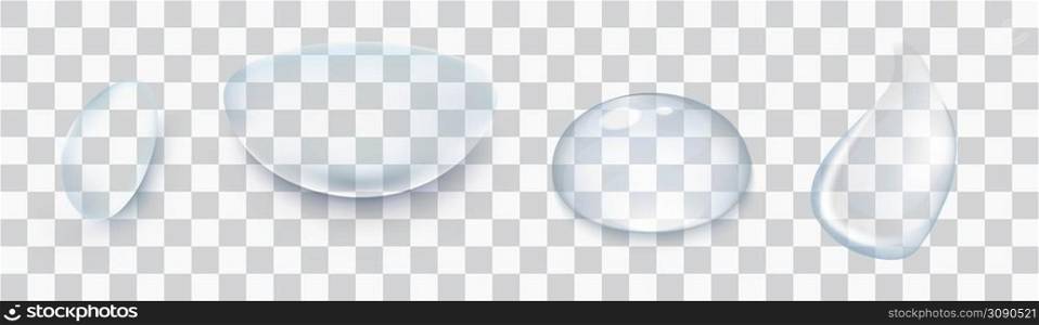 Water drops set isolated on the transparent background. Vector EPS illustration. . Water drops set isolated on the transparent background.