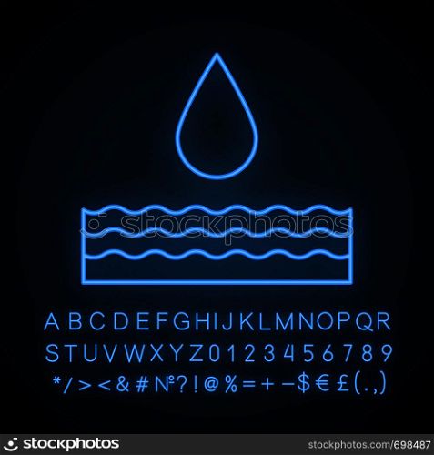 Water energy neon light icon. Hydropower. Hydroelectricity. Glowing sign with alphabet, numbers and symbols. Vector isolated illustration. Water energy neon light icon