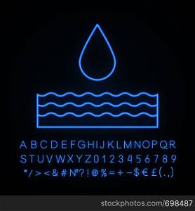 Water energy neon light icon. Hydropower. Hydroelectricity. Glowing sign with alphabet, numbers and symbols. Vector isolated illustration. Water energy neon light icon