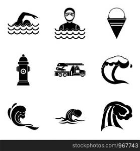 Water entertainment icons set. Simple set of 9 water entertainment vector icons for web isolated on white background. Water entertainment icons set, simple style
