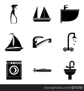 Water event icons set. Simple set of 9 water event vector icons for web isolated on white background. Water event icons set, simple style