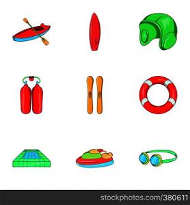 Water exercise icons set. Cartoon illustration of 9 water exercise vector icons for web. Water exercise icons set, cartoon style