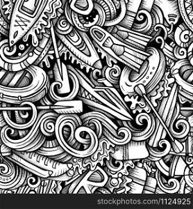 Water extreme sports vector hand drawn doodles seamless pattern. Active lifestyle graphics background design. Endless cartoon trace illustration.. Water extreme sports vector hand drawn doodles seamless pattern.
