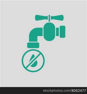 Water faucet with dropping water icon. Gray background with green. Vector illustration.