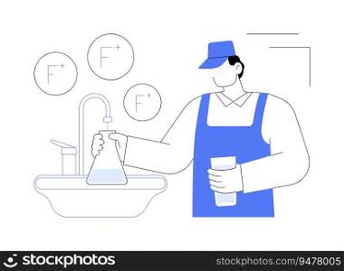 Water fluoridation abstract concept vector illustration. Technician deals with water fluoridation, public health medicine, reduce tooth decay, oral health, liquid filtration abstract metaphor.. Water fluoridation abstract concept vector illustration.
