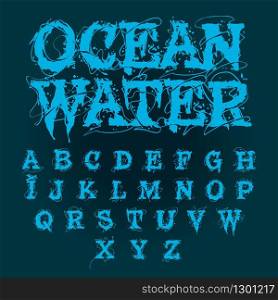Water Font. Aqua Alphabet. Drops Of Water Abc. Wet Letters