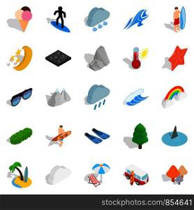 Water hangout icons set. Isometric set of 25 water hangout vector icons for web isolated on white background. Water hangout icons set, isometric style