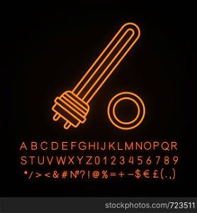 Water heater element neon light icon. Immersion heater. Electric heating element. Glowing sign with alphabet, numbers and symbols. Vector isolated illustration. Water heater element neon light icon