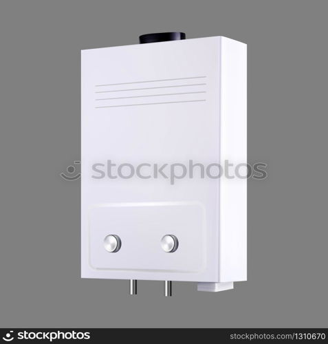 Water Heater Home Gas Climate Equipment Vector. Blank Classical Domestic Device Water And Climate Heating With Temperature Regulator. House Boiler Template Realistic 3d Illustration. Water Heater Home Gas Climate Equipment Vector