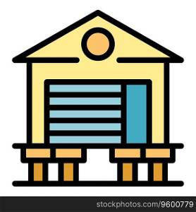 Water house icon outline vector. Forest cabin. Beach home color flat. Water house icon vector flat