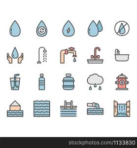 Water icon and symbol set in color outline design