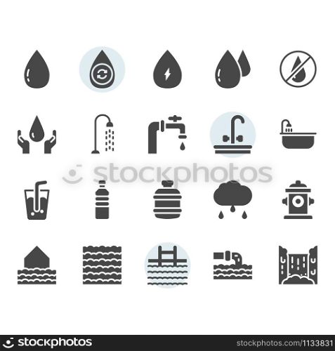 Water icon and symbol set in glyph design