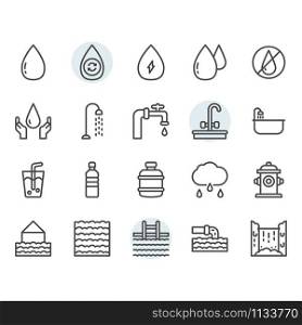 Water icon and symbol set in outline design