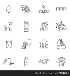 Water Icons Line. Water icons line set with faucet shower and plastic bottle isolated vector illustration