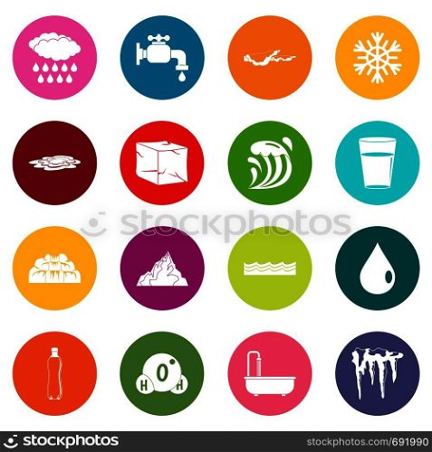 Water icons many colors set isolated on white for digital marketing. Water icons many colors set