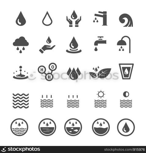 Water icons. Nature and Energy saving concept. Glyph and outlines stroke icons theme. Sign and Symbol theme. Vector illustration graphic design collection set