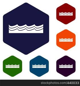 Water icons set hexagon isolated vector illustration. Water icons set hexagon