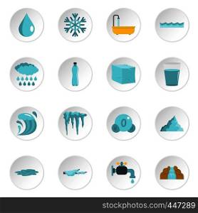 Water icons set in flat style isolated vector icons set illustration. Water icons set in flat style