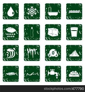 Water icons set in grunge style green isolated vector illustration. Water icons set grunge