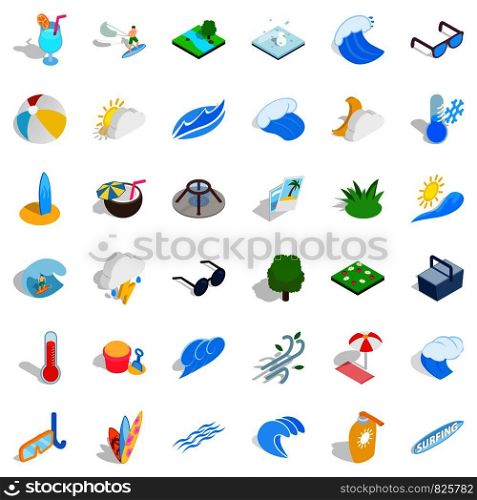 Water icons set. Isometric style of 36 water vector icons for web isolated on white background. Water icons set, isometric style