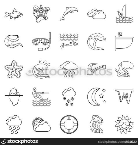 Water icons set. Outline set of 25 water vector icons for web isolated on white background. Water icons set, outline style
