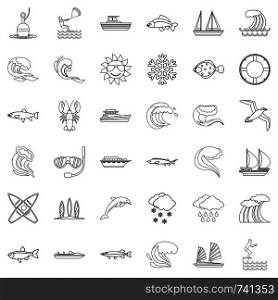 Water icons set. Outline style of 36 water vector icons for web isolated on white background. Water icons set, outline style