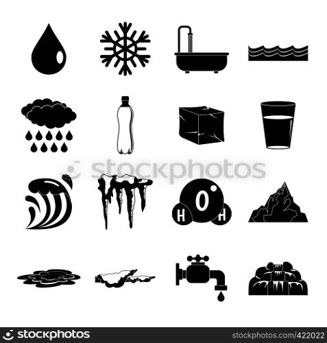 Water icons set. Simple illustration of 16 water vector icons for web. Water icons set, simple style
