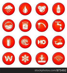 Water icons set vector red circle isolated on white background . Water icons set red vector