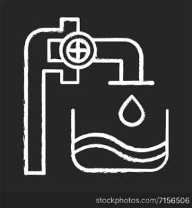 Water industry chalk icon. Liquid in container. Pipes and valves. Water engineering. Beverage production services. Professional technical equipment supply. Isolated vector chalkboard illustration