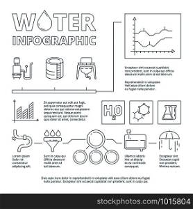 Water infographic. Liquid purification systems quality clean water business graphics diagrams charts vector infographic design template. Illustration of water system purification. Water infographic. Liquid purification systems quality clean water business graphics diagrams charts vector infographic design template