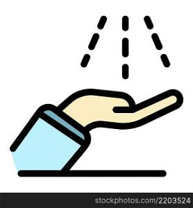 Water jets on the palm icon. Outline water jets on the palm vector icon color flat isolated. Water jets on the palm icon color outline vector