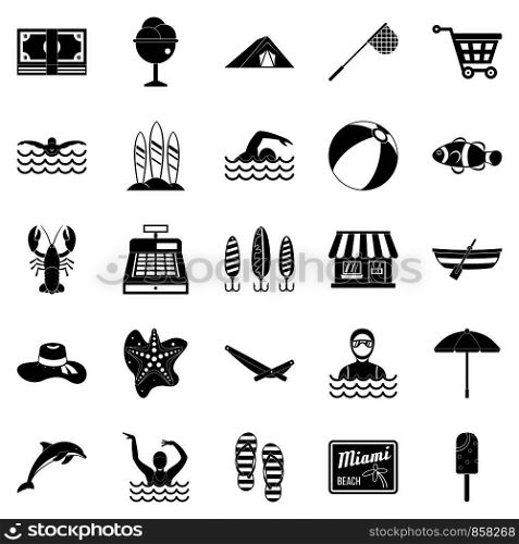 Water journey icons set. Simple set of 25 water journey vector icons for web isolated on white background. Water journey icons set, simple style