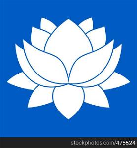 Water lily flower icon white isolated on blue background vector illustration. Water lily flower icon white