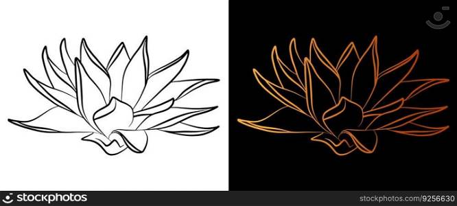 Water lily flower outline icon, simple doodle sketch line art style, black and gold floral botany set. Beauty elegant logo design. Graphic isolated symbol drawing. Flat shape, wedding tattoo card.
