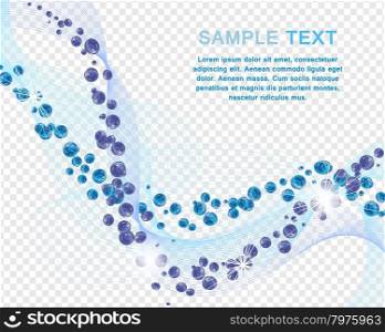 Water Lines Concept Design With Bubbles of Air and Text Space. Elegant Cute Design With Transparency on Checkered Background For Best Visibility of Possible Use. Vector Illustration.