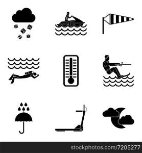 Water load icons set. Simple set of 9 water load vector icons for web isolated on white background. Water load icons set, simple style