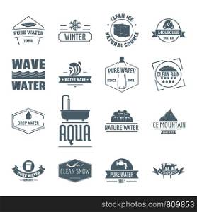 Water logo icons set. Simple illustration of 16 water logo vector icons for web. Water logo icons set, simple style
