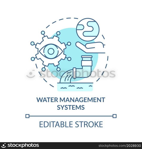 Water management system blue concept icon. Control of water resources movement. Urban service database abstract idea thin line illustration. Vector isolated outline color drawing. Editable stroke. Water management system blue concept icon